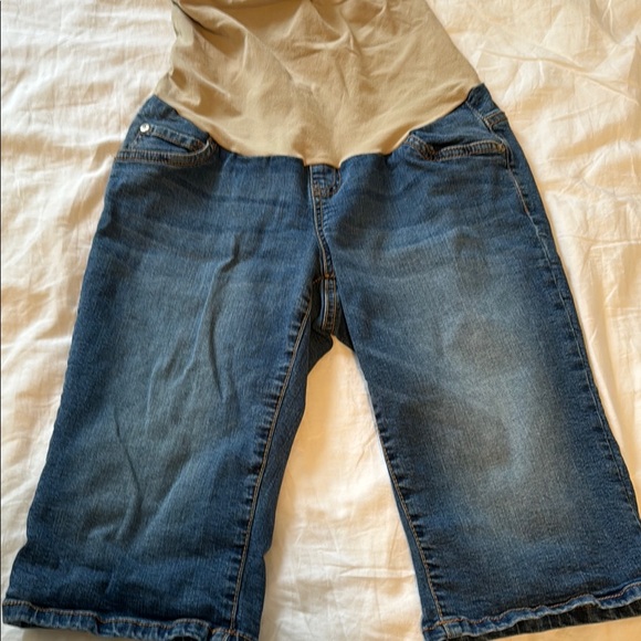 Indigo Blue maternity Blue Denim Bermuda long shorts capri pants - Picture 1 of 4